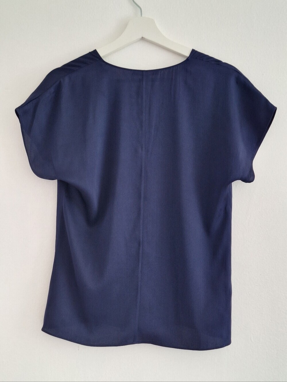 SILK Boss Navy Satin Drape-Front Blouse - Picture 2 of 7